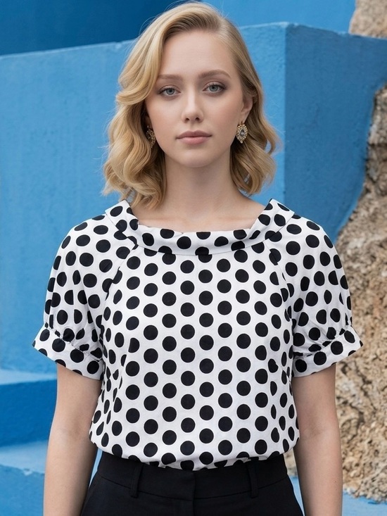 Ann Taylor Factory Tops - Ann Taylor Black and White Polka Dot Short Sleeve Top